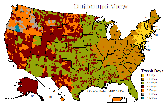 US Time in Transit Map