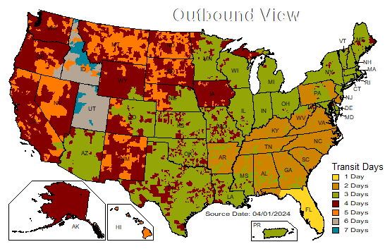 US Time in Transit Map