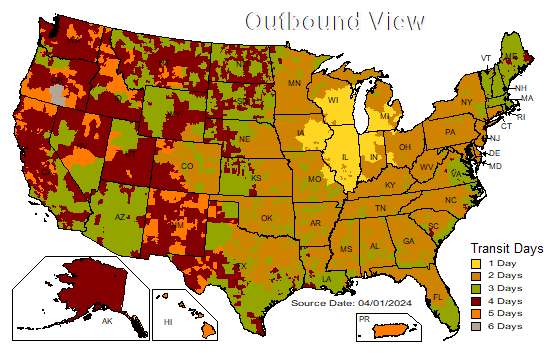 US Time in Transit Map